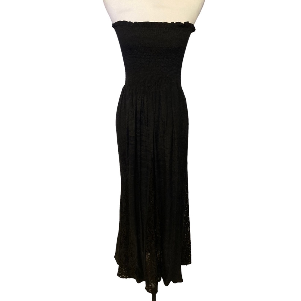 Love Culture black tube top dress with lace “skirt”. PTP 12, length 48”